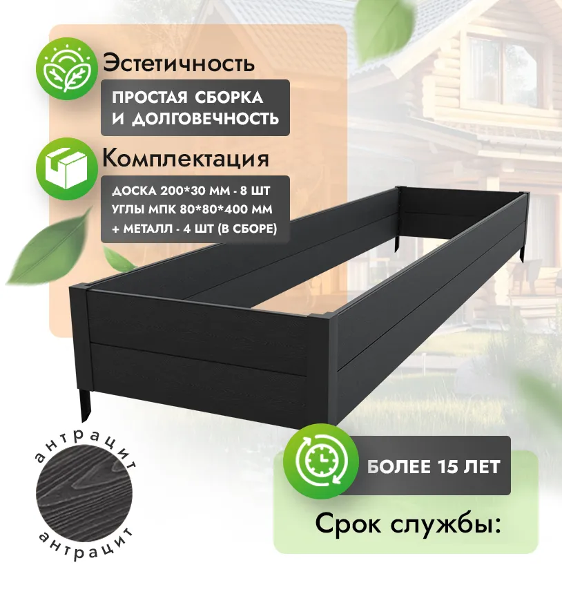 Высокая клумба 1х4 м - Антрацит